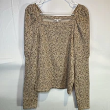 Splendid Women's Size Small Floral Brown Pink Print Long Sleeve Square Neck