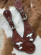 Ladies Size Pair Leather Barrel Racer Design Western Spur Straps