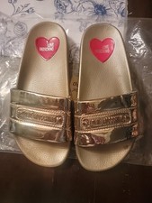 Love Moschino Womens Puffy Gold Shiny Sandals Slides Size 5 US 35 EUR