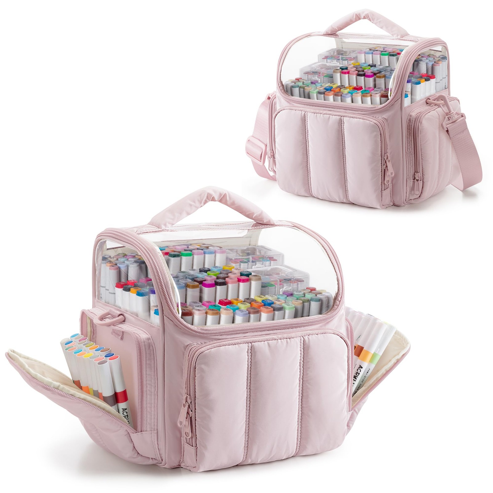 Pink Puffy Marker Organizer Case 210 Slots Large Storage Bag