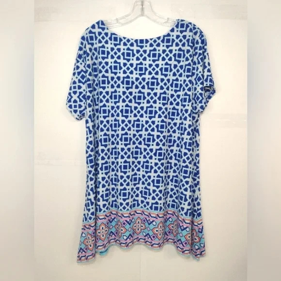 Ruby Red Blue Geometric Print Women's Top Size (X… - image 5