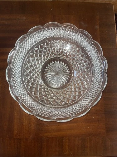 VTG Anchor Hocking Clear Wexford Shallow Serving Bowl  Scalloped Edge 13.75"