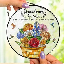 Acchiappasole Giardino Nonne Personalizzato, Mese Nascita Fiore Vetrata Finestra