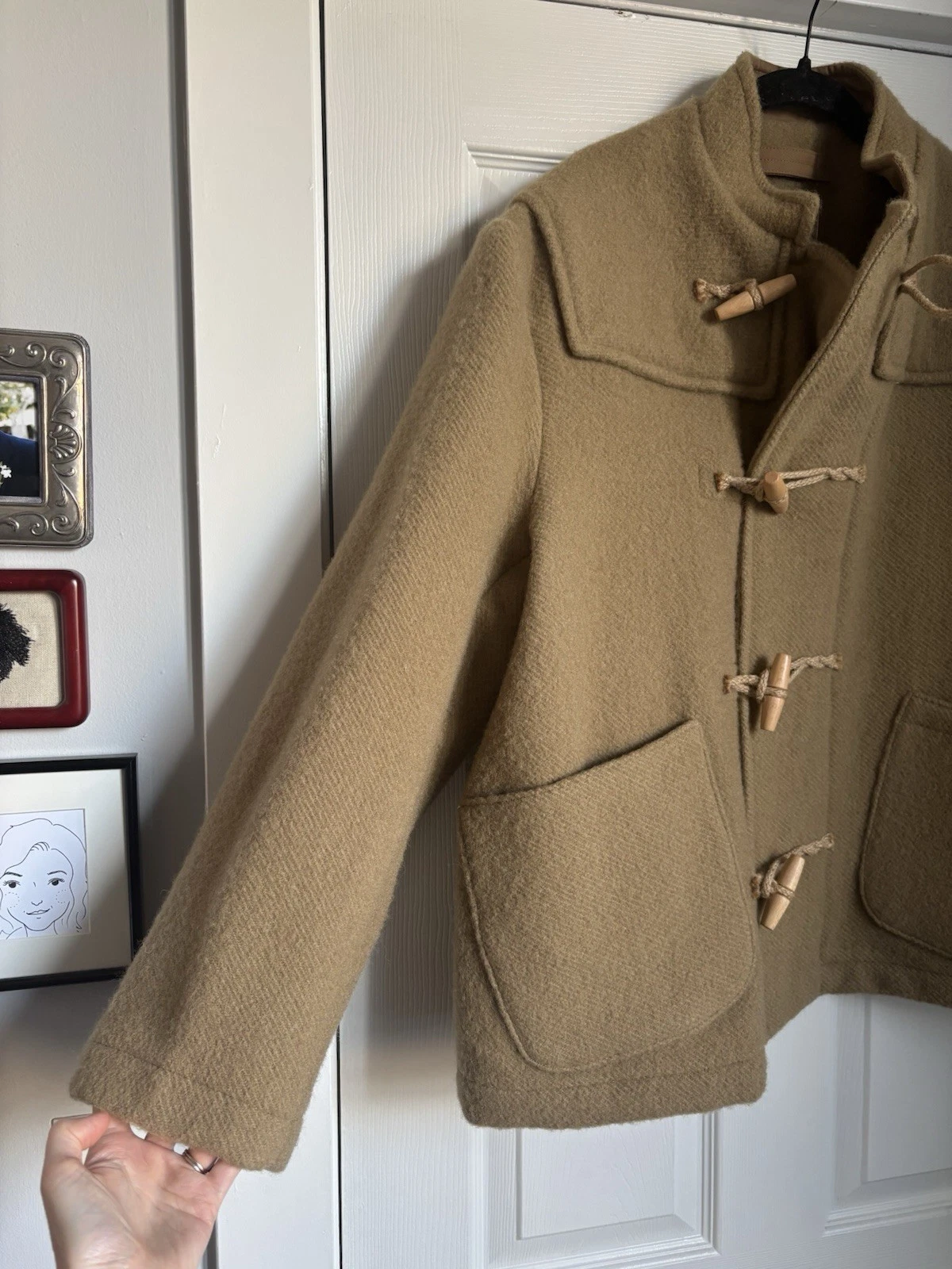 HebTroCo Chopped Duffle Coat Camel English Wool Toggle Short Field Coat L - product detail image 4