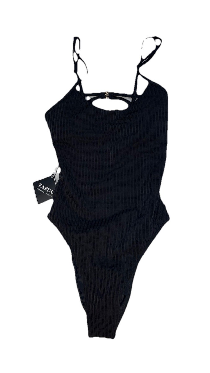 NWT-Zaful Forever Young Swimsuit Sz XS Black One Piece/ Open Back