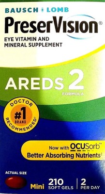 Bausch+Lomb PreserVision AREDS 2 Formula 210 Soft Gels Eye Vits+Mins EXP 04/2028