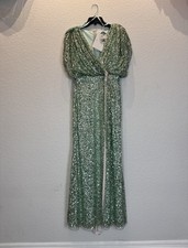 Mac Duggal Size 4 Green Draped Sleeve V-Neck Gown Sequins NWT