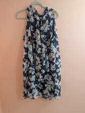 Signature by Robbie Bee Dress Plus Size 16W Navy Floral Sleeveless Trapeze Flowy