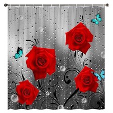 Red Rose Floral Shower Curtain Romantic Floral Blossom Water Black and Red