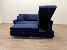 Reagan Corner Sofa Bed Right Hand Navy Fabric Storage Chaise Double Bed