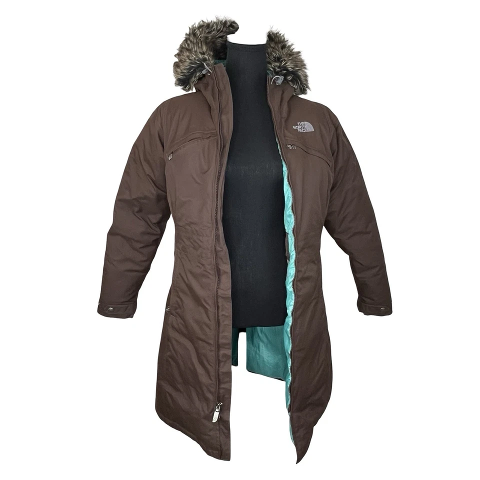 The North Face Women's Down Jacket Hooded Parka Puffer, Size S Brown - Image 4 of 4