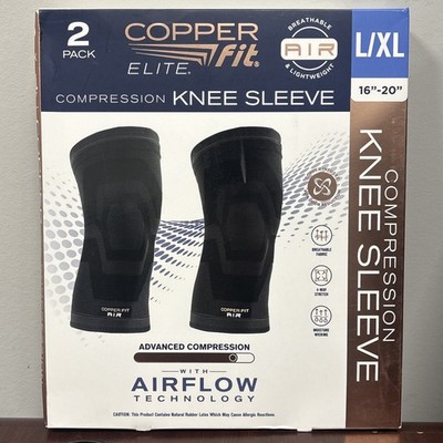 Copper Fit Elite Compression Knee Sleeve 2 Pack L/XL 16-20'' Airflow Technology