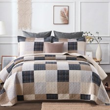 Y-PLWOMEN Plaid King Size Quilts - 100 Cotton Farmhouse King Quilt with 2 Pi...