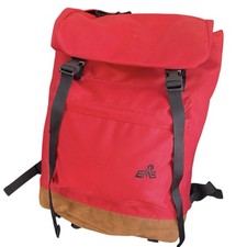 EMS Vintage Leather Bottom Pack Red Cinch Top Backpack 90s Retro