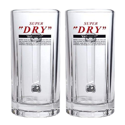 Asahi Super Dry Large Mug 435ml Japanese Beer Clear Glass Set of 2 NEW