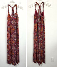 City Triangles Y2K Halter Maxi Dress M Babydoll Paisley Boho Hippie Festival