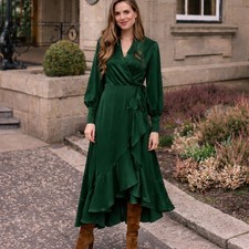 Zimmermann Silk Wrap Dress Size 0 AU 8 US 4 Satin Asymmetric Ruffle Forest Green