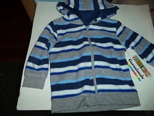 Size 3T- 6 Month Newborn Boys Striped Printed Fleece Hood With Zipper Front