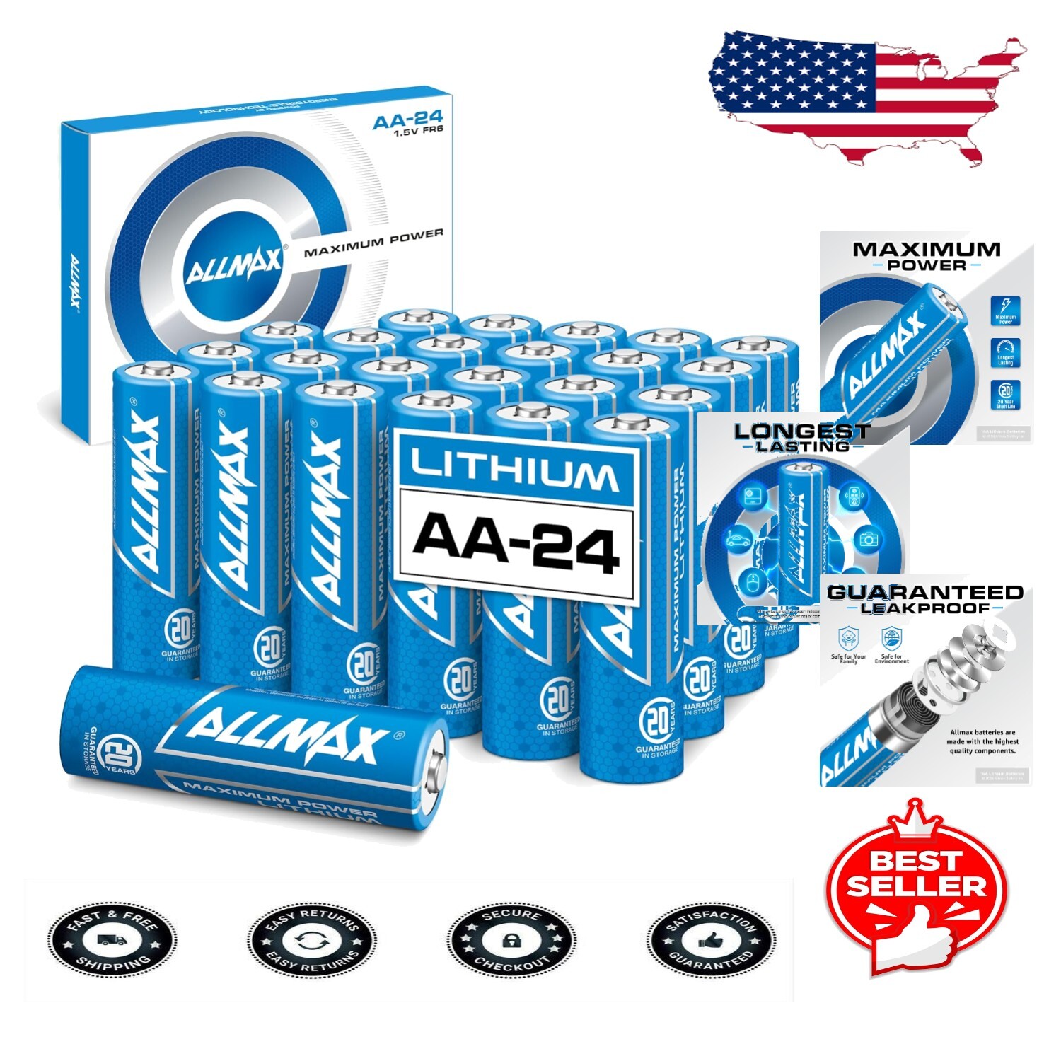 EnergyCircle Technology Allmax AA 24 Count Batteries - Leakproof & Long-Lasting