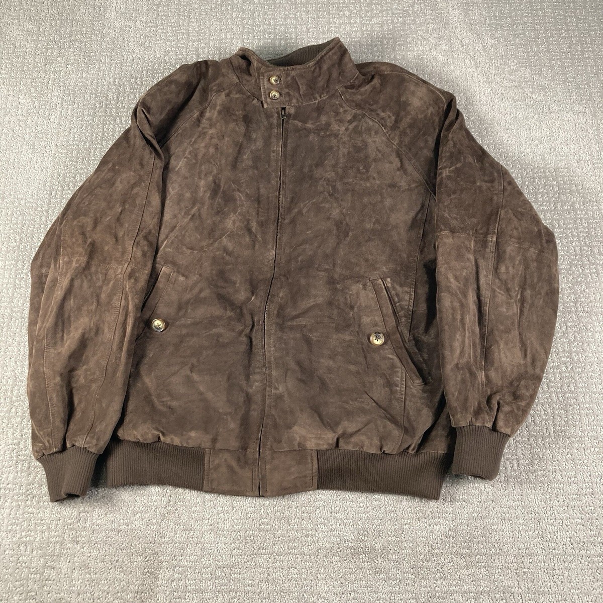 ORVIS Brown Suede Leather Full Zip Bomber Jacket Mens Large