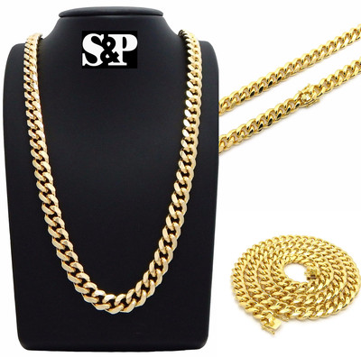Hip Hop Rapper's 14K Gold Plated 10mm 26'' Box Lock Miami Cuban Chain Necklace