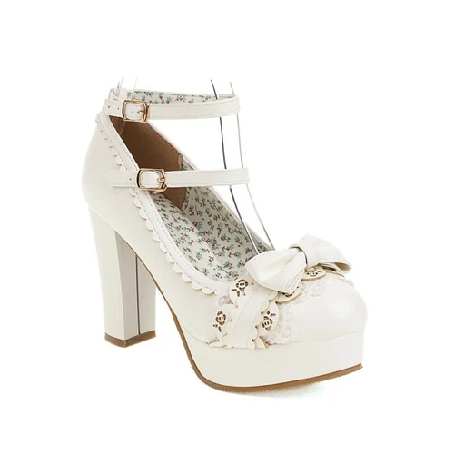 Zapatos de vestir para mujer Mary Janes con moño de tacón alto punta redonda Lolita D - Imagen 5 de 21