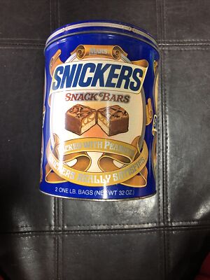 Snickers Candy Bar Tin Canister M&M Mars Vintage 1987 Advertising Blue