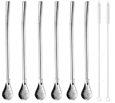 6 Stainless Steel Straw Set – Reusable Drinking Straws w/ Filter Spoon & Brushes