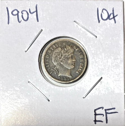 1904 Barber Dime 90% Silver Extra Fine Details  13.42