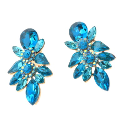 Gold Tone Metal Crystal Rhinestone Clip-On Earrings ER2587-AQU