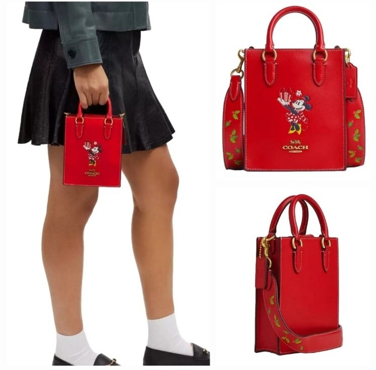 ショルダーバッグ・ポシェット CN022 Disney X Coach North South Mini Tote Coach X Disney North South Mini Mouse Tote;Electric Red
