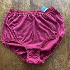 Vintage Maidenform 100 Cotton Brief Panty Burgandy Lace Waist Size 6 40523 NWT