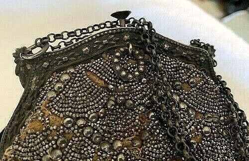 ANTIQUE STERLING SILVER FRENCH MADE STEEL CUT EVENING BAG FOR FRAME ONLY - Picture 6 of 12