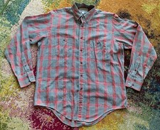 Vintage Burberry Plaid Button Up Long Sleeve Shirt Mens Large USA Made Red