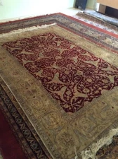 Authentic Hereke 8 X 10 Red Pistachio Green Turkish Silk Hand Made Rug Antique