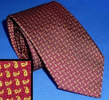BURBERRY SILK NECK TIE BURGUNDY GOLD PAISLEY FOULARD BURBERRY