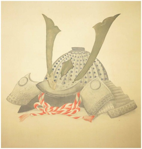 PERGAMINO COLGANTE PINTURA JAPONESA JAPÓN SAMURAI BUSHI Casco Kabuto e855 - Imagen 7 de 9