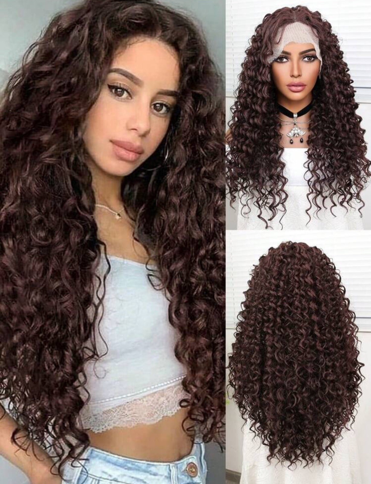 Perruque marron longue 13x4 lace wig bouclée haute densité