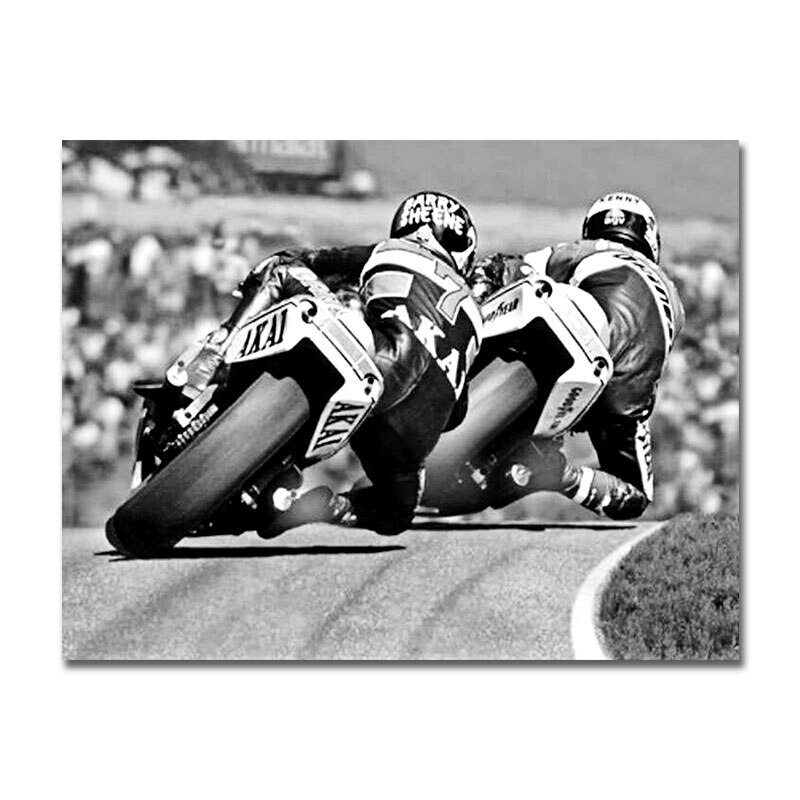 Toile tableaux course moto noir et blanc 50x70 cm pour déco murale motard