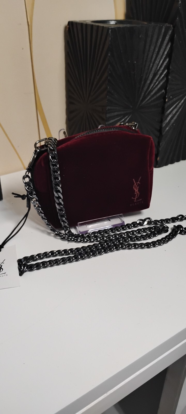 SAINT LAURENT Autentica tracolla in velluto bordeaux