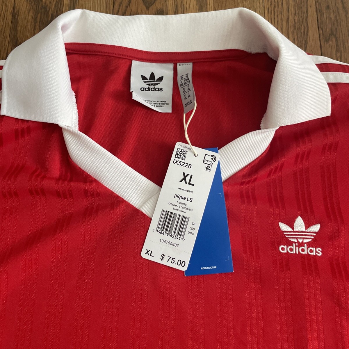 Adidas Originals Pique Long Sleeve Red Football Soccer Adidas Originals Pique Long Sleeve Red Football Soccer