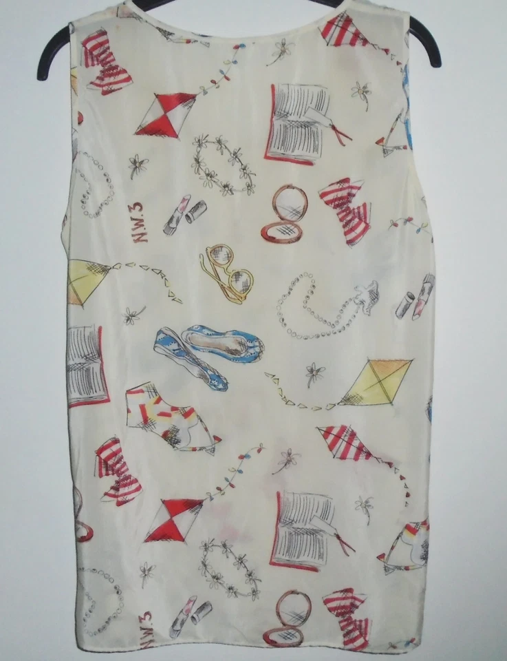 NW3 Hobbs Lazy Days Kite Hill Top cream printed cami 100% silk Size 10 vgc - Imagem 2 de 4