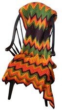 Crochet Afghan Handmade Throw Lap Blanket 75" X 40" Fall Autumn Zig Zag Chevron