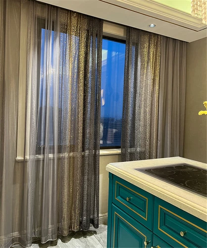 Modern Ombre Color Sheer Curtain with Sequins Shiny Voile Sheer Curtain 2 Panels - Bild 16 von 43