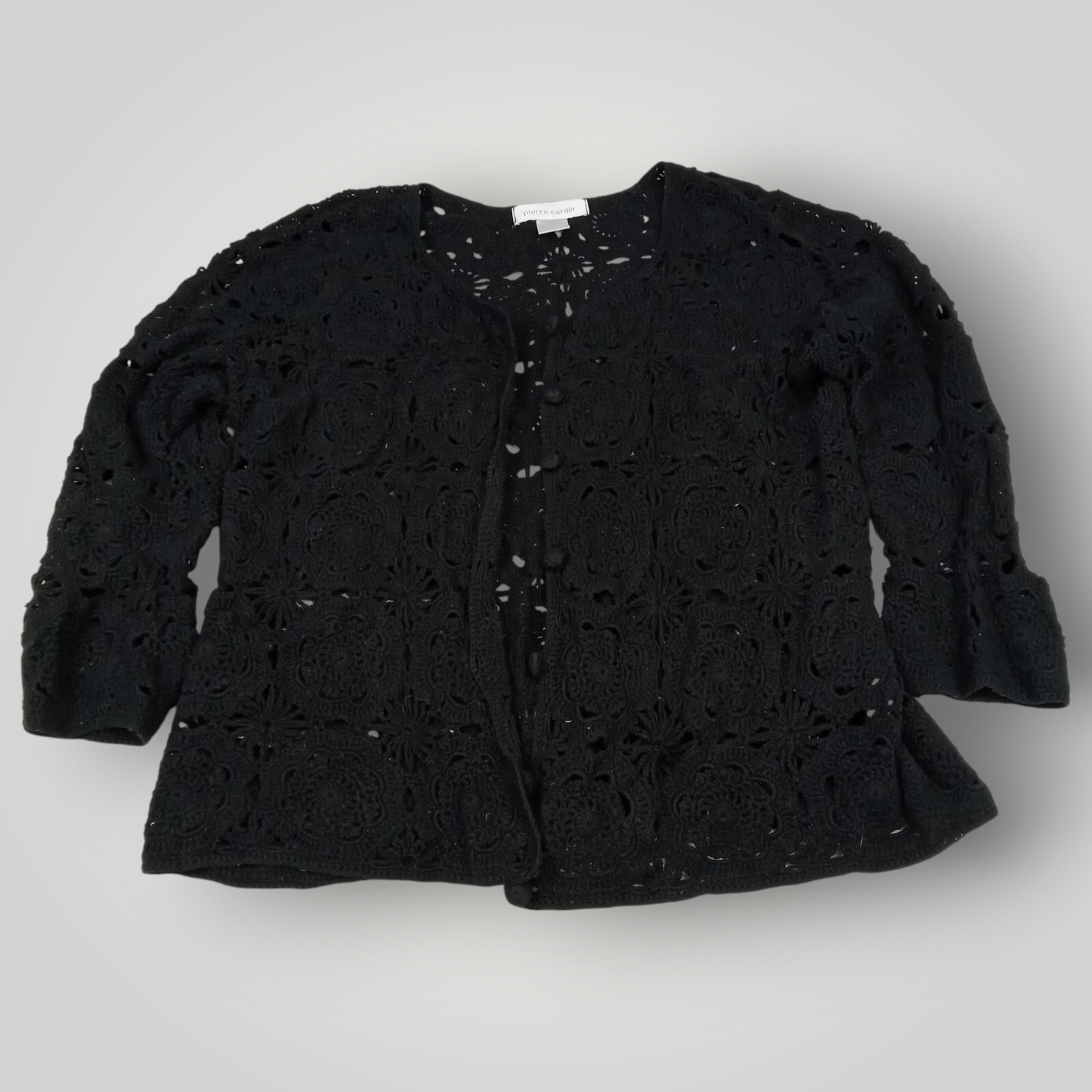 🖤 Vintage Pierre Cardin Crochet Button-Front Cardigan – Juniors XL