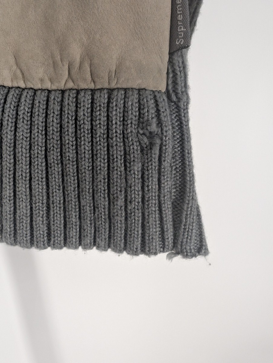 Supreme FW 2009 Suede Cable Knit Zip Sweater Gray Large Rare Supreme FW 2009 Suede Cable Knit Zip Sweater Gray Large Rare