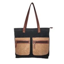 Mona B Black Canvas Tote Hyde Shoulder Bag Purse Bohemian Travel Bag