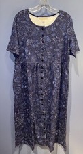 Size 14/16 Medium Blue Floral Button Front House Dress With Pockets Woman Within