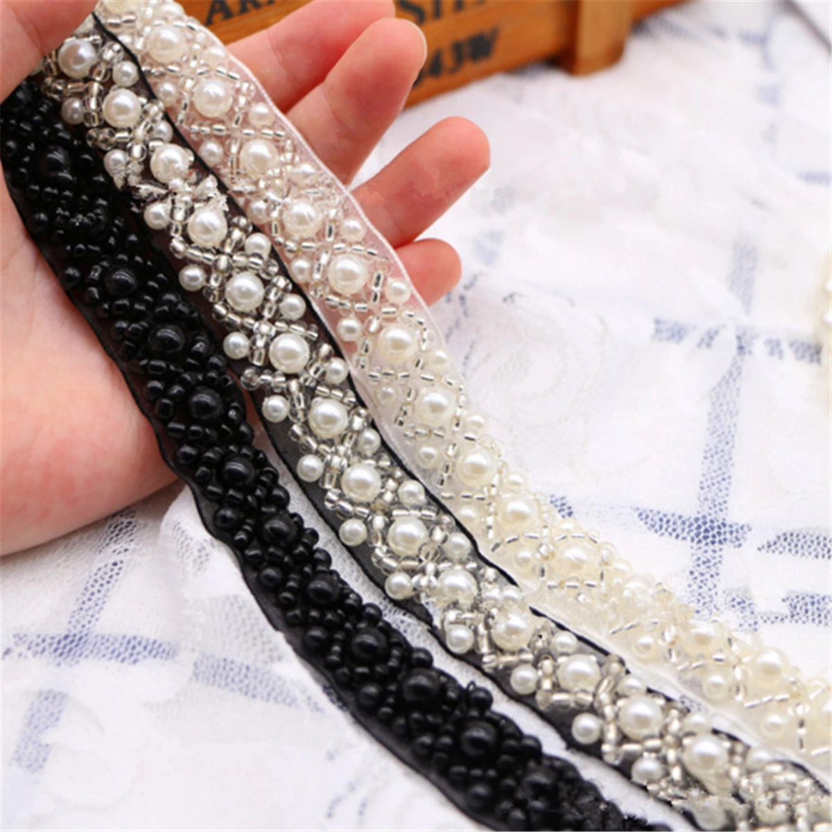 Beaded lace trim top for wedding dresses