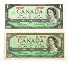 2 Différentes Canada Papier Monnaie 1967 & 1954 Tous les Deux Billets Xf-Au